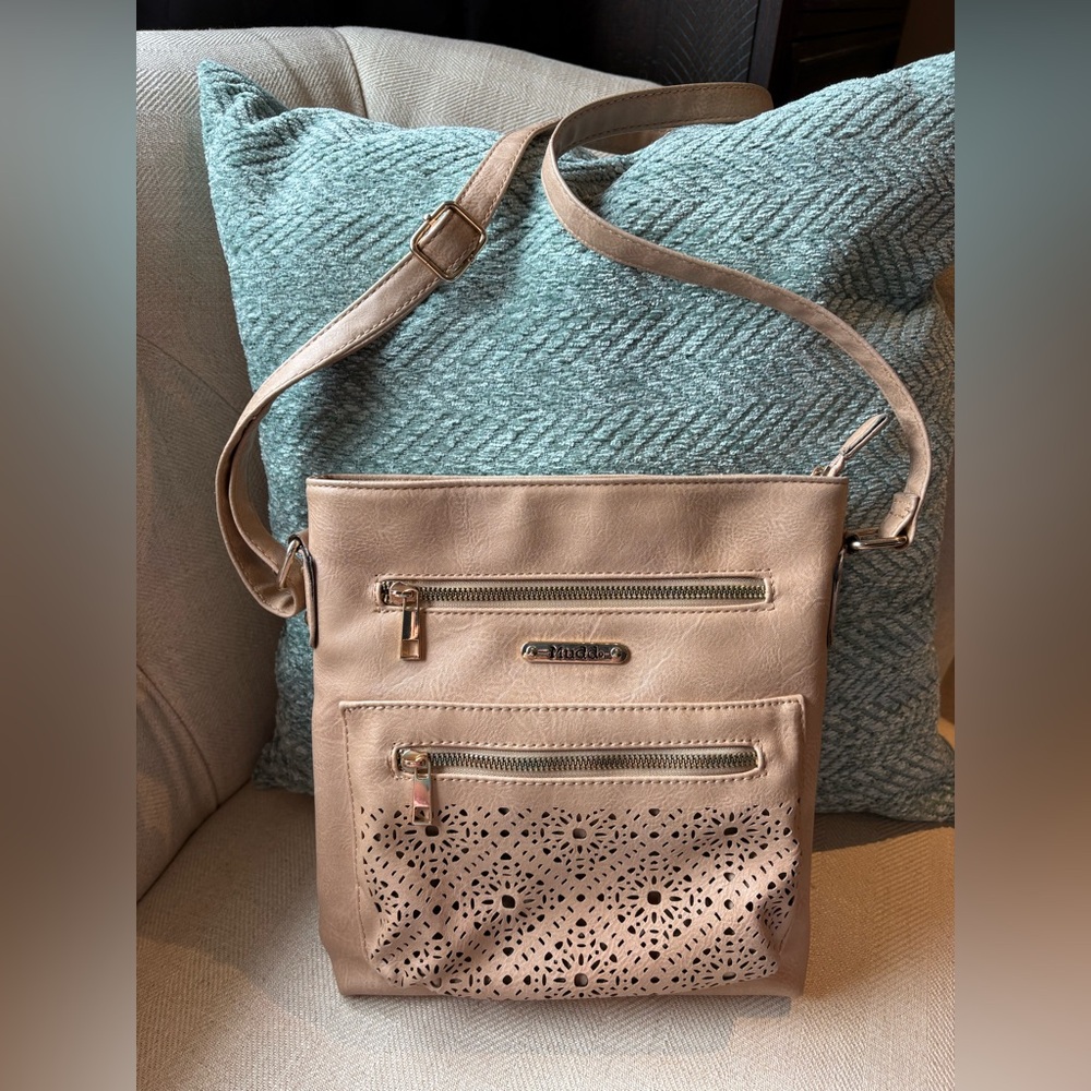 Mudd Tan Crossbody Bag with Floral Cutout